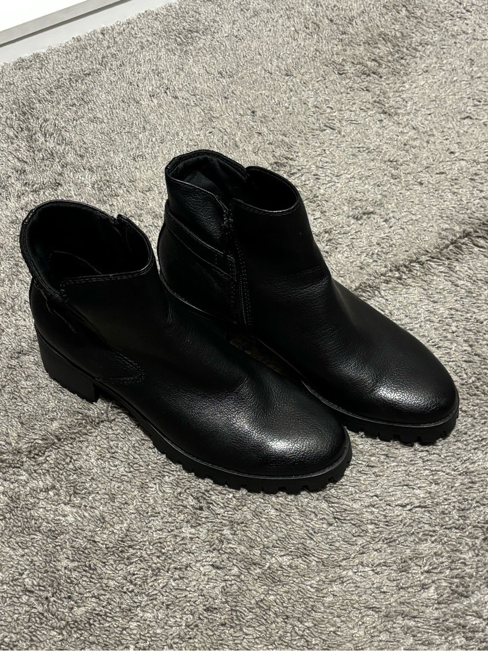 BareTraps Black Leather Ankle Booties with Lug Sole